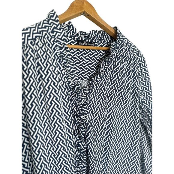 LIZA BYRD Women's Ruffle Button Geometric Cotton Tunic Shirt Blouse Size XL - Picture 2 of 8
